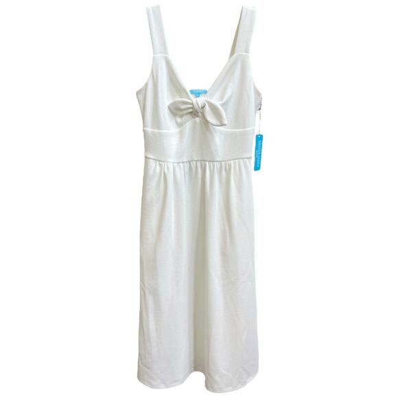 Draper James RSVP NWT Women's Sz S Knot Front Midi Dress White Sleeveless Ribbed - Picture 1 of 7